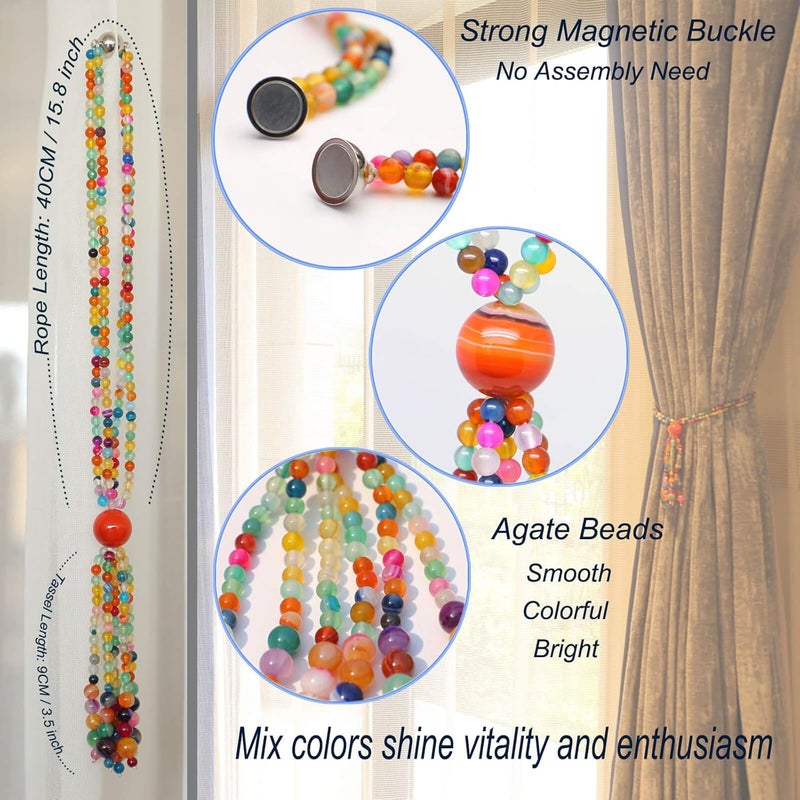 Pedobo Magnetic Curtain Tiebacks, 2 Pack Colorful Agate Tassel Curtain Drapery Holdbacks, Boho Curtain Ties for Home Office Decorative - Image 3
